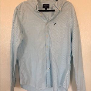 American Eagle Outfitters Light Blue and White Striped Button-Down Shirt